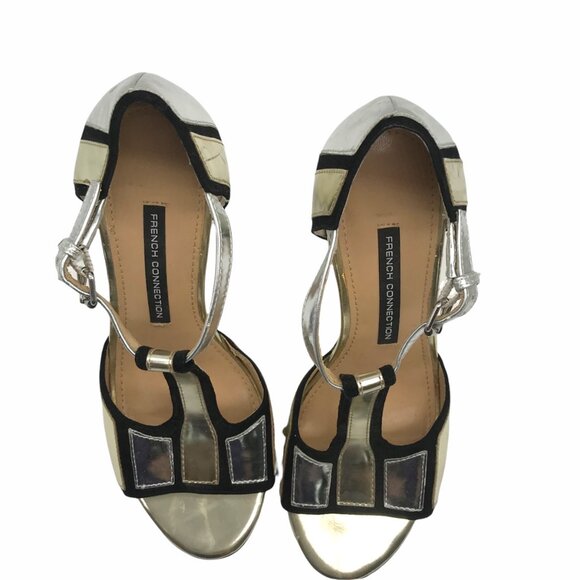 French Connection Nicky T-Strap High Heel Sandals Metallic Silver Size 37.5 - Picture 6 of 8
